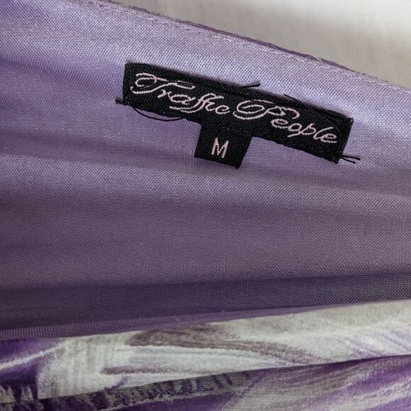 ANTHROPOLOGIE traffic people silk maxi dress feathers print green purp Medium @K - Picture 4 of 13